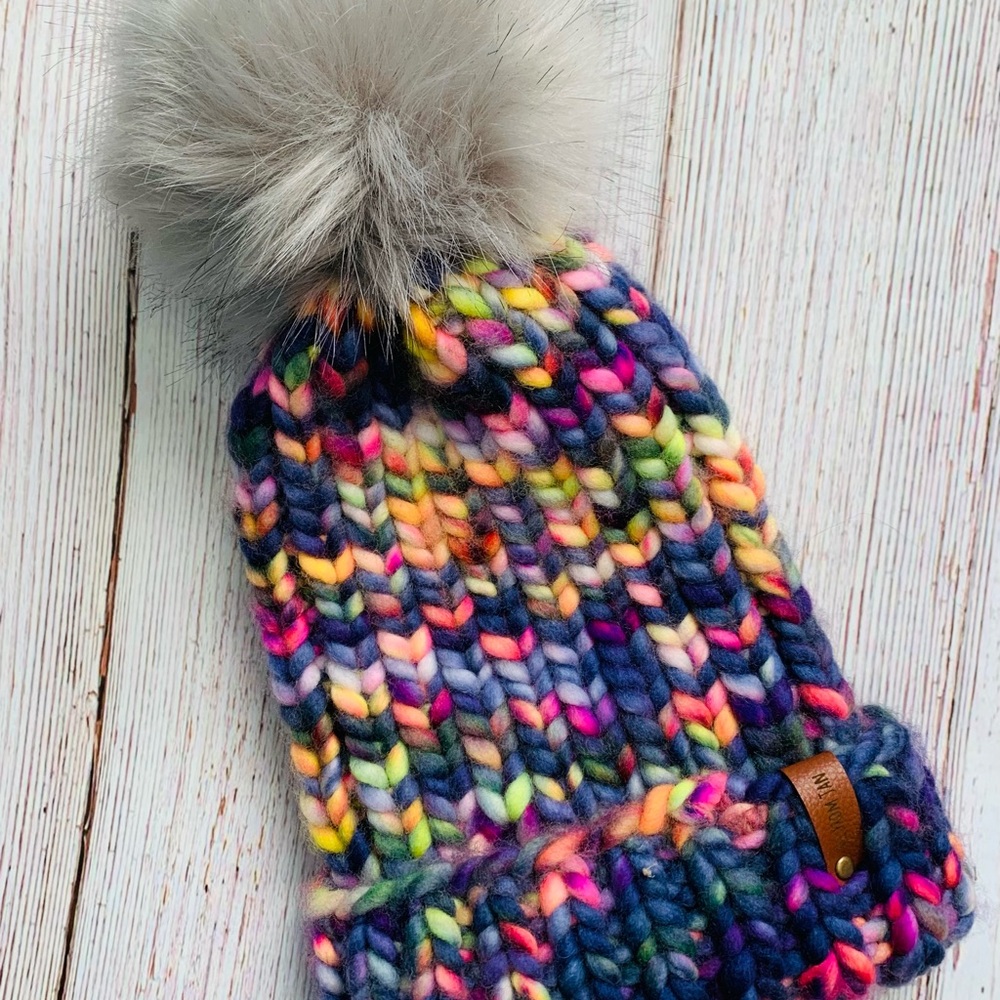 Colorful Knit Pom-Pom Beanie for Kids